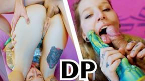 ”hard ass pumping + Double penetration with toy / TATTOO PUNK hottie gets DEEP THROAT facefucked, ASS TO MOUTH, gape (goth alt)”