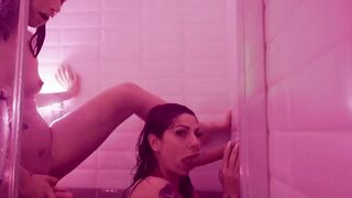 2 Italian lesbians shower together and suck my cock at the end