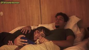 Stepsister deepthroats and swallows my cock after a movie