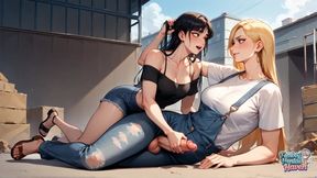 A Muscular, Blue-haired, Transvestite Femboy Knelt on a Sunlit Street, Ready to Serve. This Is Femboy XXX Porn at Its