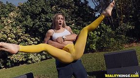 Horny Abella Danger in yellow pants rides hard dick