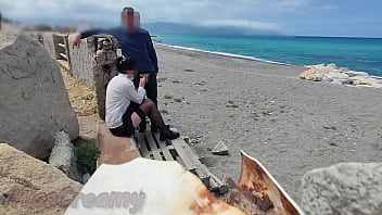 Dick Flash! Risky Blowjob on Beach: Stocking Teacher and Student Almost Caught! - MissCreamy