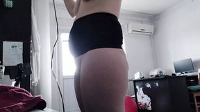 Sexy brunette dries her hair, hairy pussy, big ass