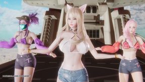 MMD Unis - Curious Ahri Akali Seraphine Hot Kpop Dance League of Legends Uncensored Hentai