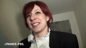 a real redhead slut student hard banged between two delevries