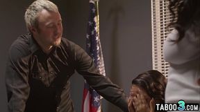 Ebony MILF August Skye and husband confronting with the latina counselor