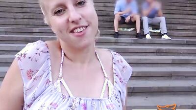 German blonde minx was hooked up in public for banging with the horny man