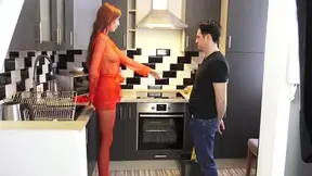 Redhead Domme Orders Submissive to Clean in Heels
