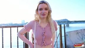 german scout - skinny german teen amber kawaii get leg shaking orgasm at casting sex