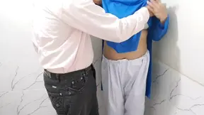 Indian class teacher takes his student to the washroom and fucks him