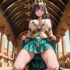Languid on the Golden Throne, She Runs Fingers Over Her Full Chest with a Hazy, Arrogant Gaze.