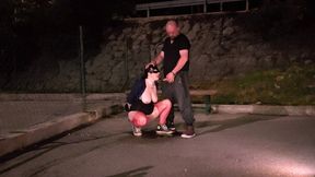 kinky mature loves play in stockings with strangers in public