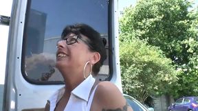 Tattooed milf gets fucked in dogging position