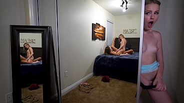 Voyeur Stepsister Watches Two Hot Lesbians Scissor Each Outher To Loud Orgasms