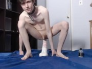 Cute Nerd Stretches His Boy Pussy With A Giant  Cock