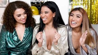 Asian teen and hot ebony BFFs celebrated