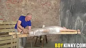 Bound Young Twink Enjoys Handjob From Mature Master