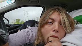 Blowjob to Stepbrother in the Car, Mouth Covered in Cum