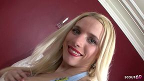 blonde nymphomaniac girl seduce fat cock guy to backstage anal creampie fuck while break