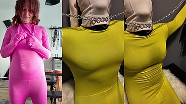 Cage bondage, crop spanking orgasms, zentai layering