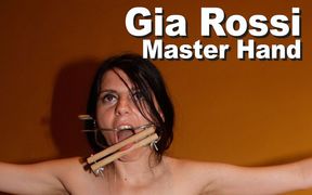 Gia Rossi & Master Hand BDSM gagged clamped pee whipped