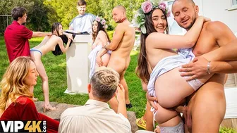 Russian bride Marta Bellefleur enjoys public group anal on wedding day