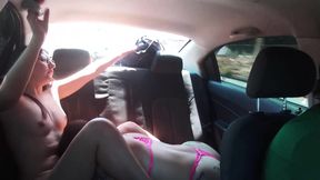 cute blonde sucks my tits in the uber and licks my delicious pussy