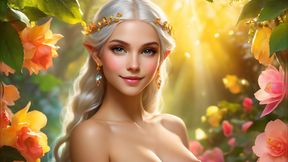 Ai Nude Art Woman Holding Begonia with Citrine Yellow Diamond Jewelry 4K Artistic Slideshow