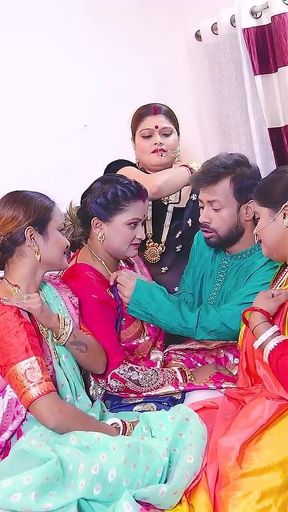 Desi Indian Thirki Husband Fucks His All Four Wives at the Same Time and Cumshot on Face. Hindi Audio