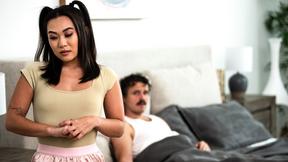 Sly stud manipulates petite Asian teen BESTFRIEND into letting him fuck