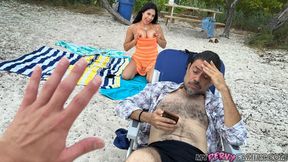 BORED TO EXCESS &mdash;  STEP-SEX ON PUBLIC BEACH WITH SERENA SANTOS