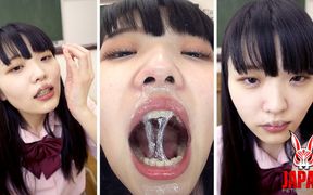 In the Empty Classroom, College Girl Soyo Higashiyama Covers the Lens with Snot After Sneezing, Then Licks It