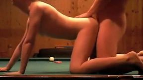 Dirty Russian whore gets her pussy fucked with billiard cue