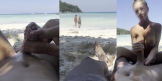 Two Couples Enjoy a Steamy Day at the Beach: A Public Adventure with a Surprising Finale!