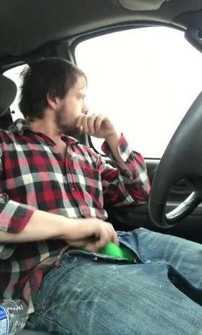 Stroking my big cock while driving