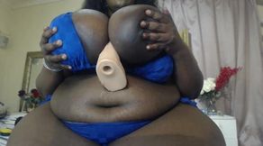Ebony SSBBW Tits Fucking and Deepthroat Sucking Giant Dildo