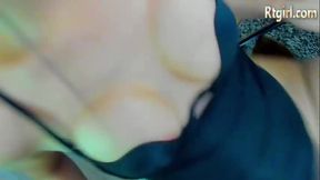 slim Asian trans beauty with big tits jerks off her big cock on webcam