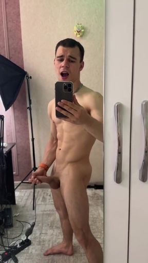 Moaning While Jerking off in Front of the Mirror
