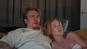 Blonde student gets juicy creampie on couch