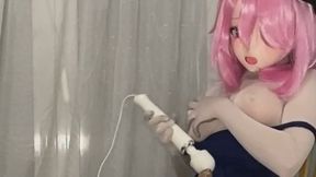 kigurumi futanari pleasuring her shiny penis