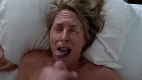 Mature Beth's face covered in a monstrous cum facial