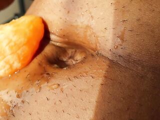 Belly button tries an Orange - Orange Fuck ASMR