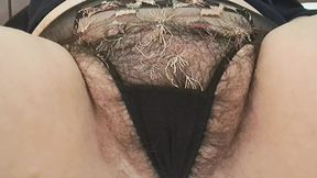 panties stuffed into mature and fat pussy enjoying