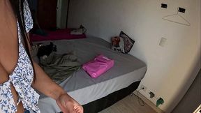 Latina young woman with big booty talks anal while showing off her wet pussy and big tits