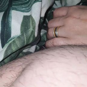 Step mom hand slip under blanket touching step son dick and handjob him