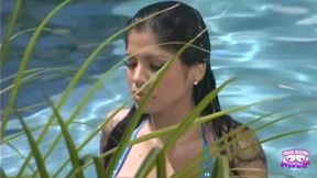 Magnetic Brunette Hottie with Enormous Fake Knockers Fucks Her Lover Outdoors and Eats His Cum