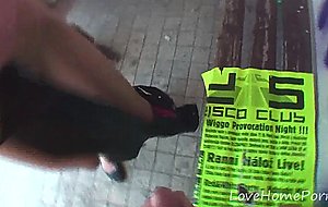 Picked up milf fucks two young studs