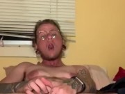 Wet and eye rolling ftm jerk off ends with intense shaking