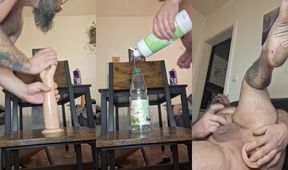 Hard gay anal dildo fist stretching cock alone
