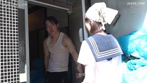 Innocent Haru Aoba Ravaged by Depraved Neighbor in Filthy Trash Room